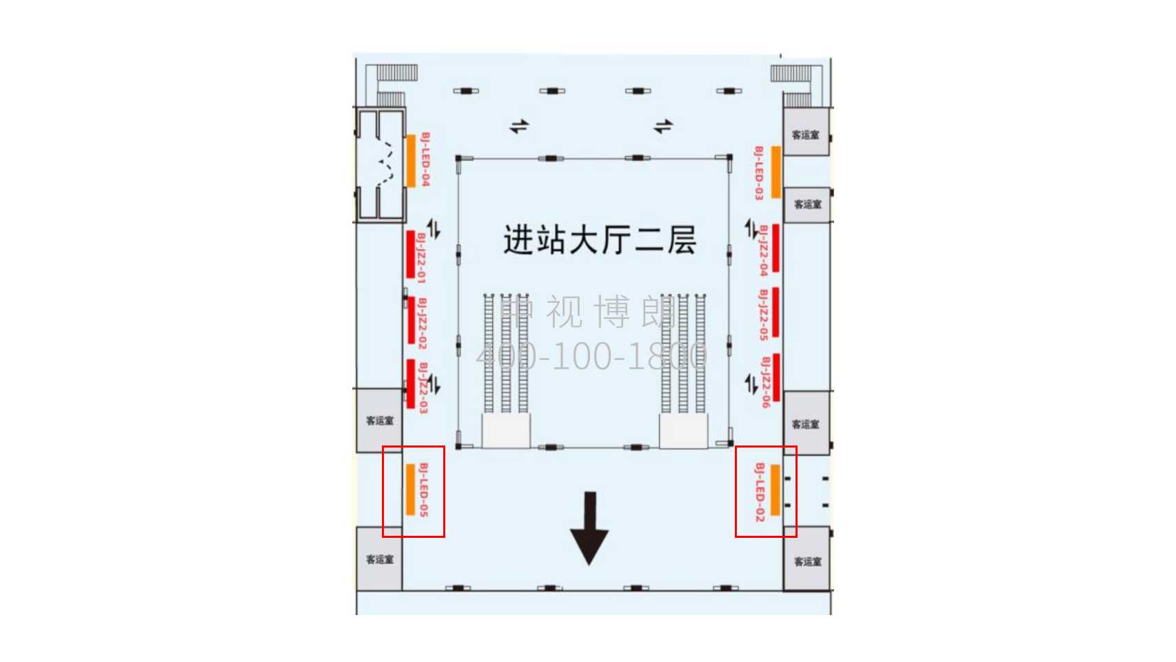 北京站广告-进站厅候车室门头LED大屏A点位图