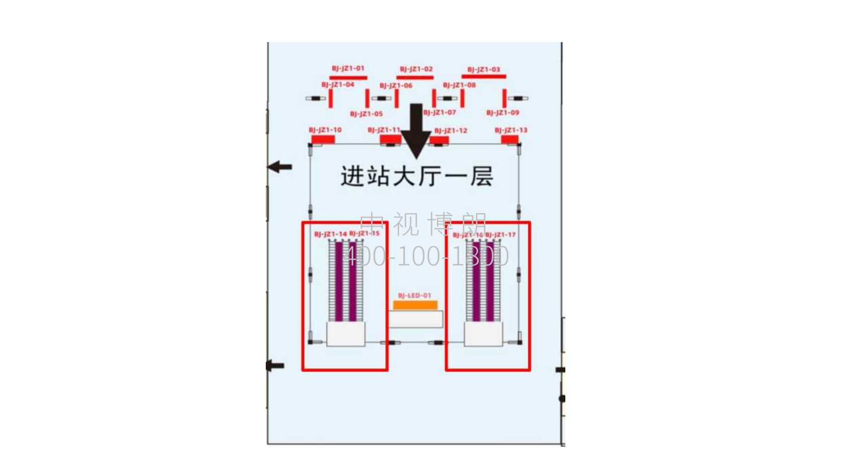 北京站广告-进站厅电梯夹缝展板点位图