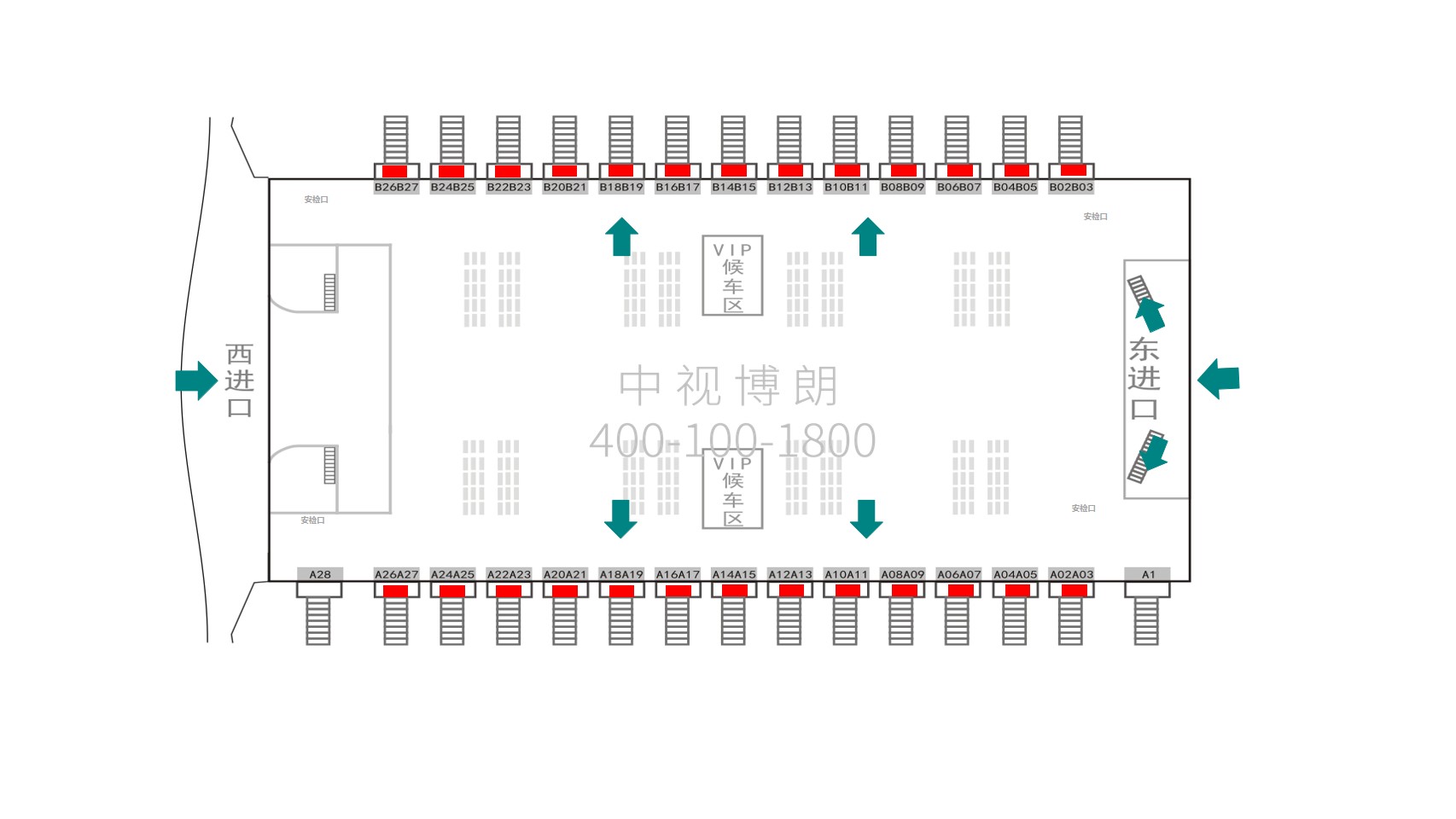 广州南站广告-候车厅检票口LED大屏套装点位图