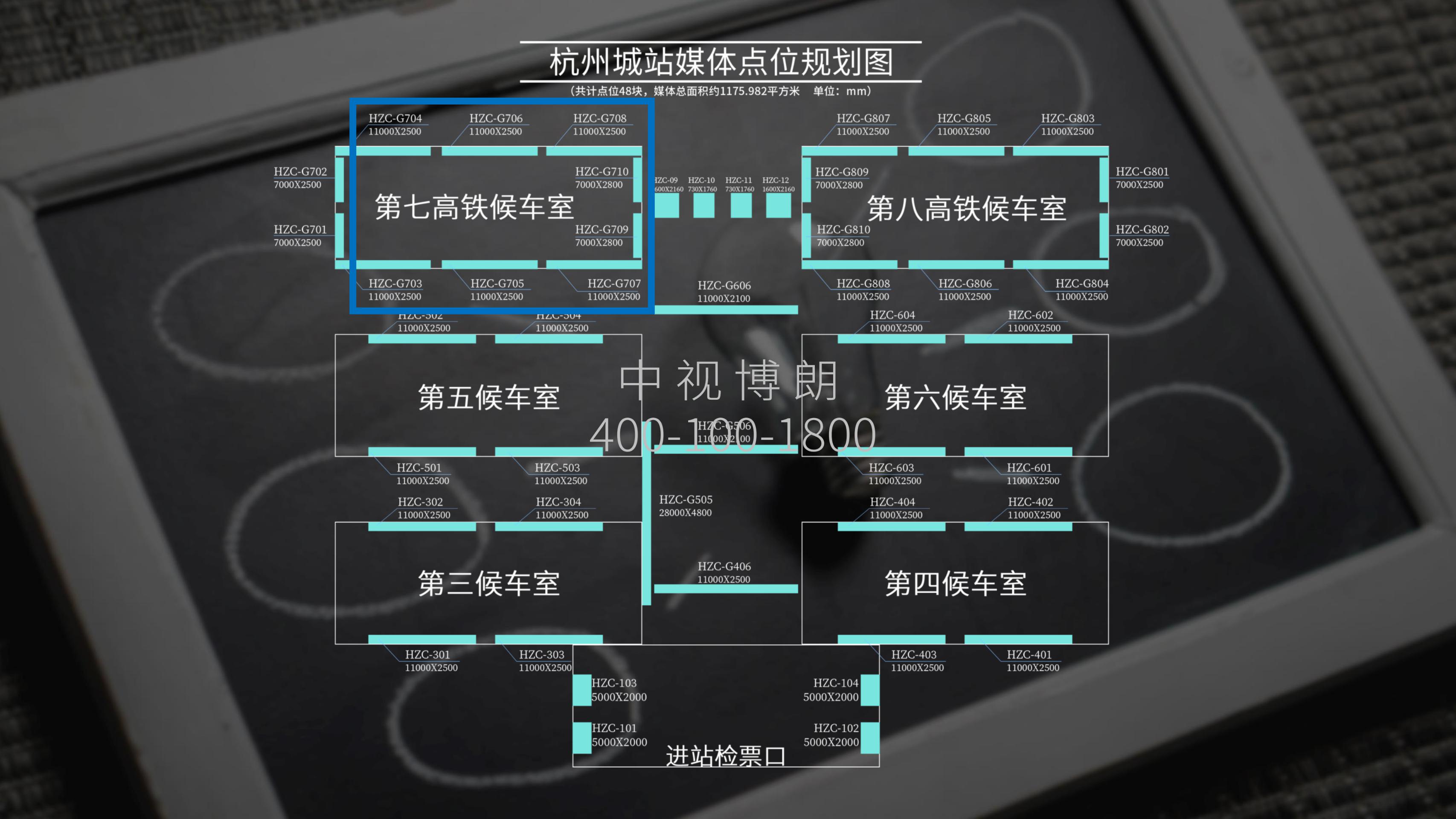 杭州站-第七候车室左右两侧灯箱点位图