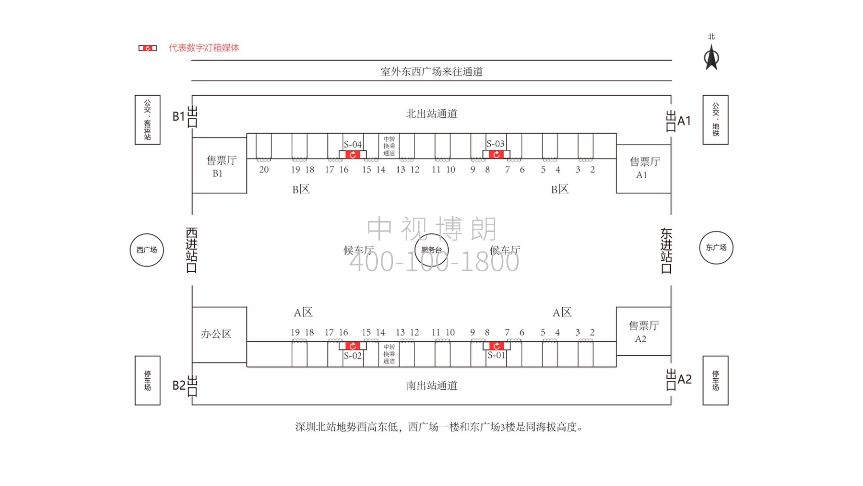 深圳北站广告-候车厅数字灯箱套装点位图